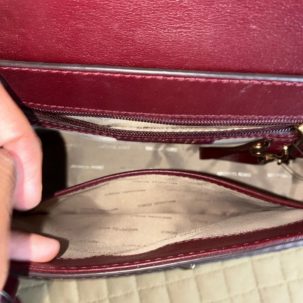 Michael Kors Whitney Medium Satchel Oxblood Velvet Leather Crossbody Handbag Bag